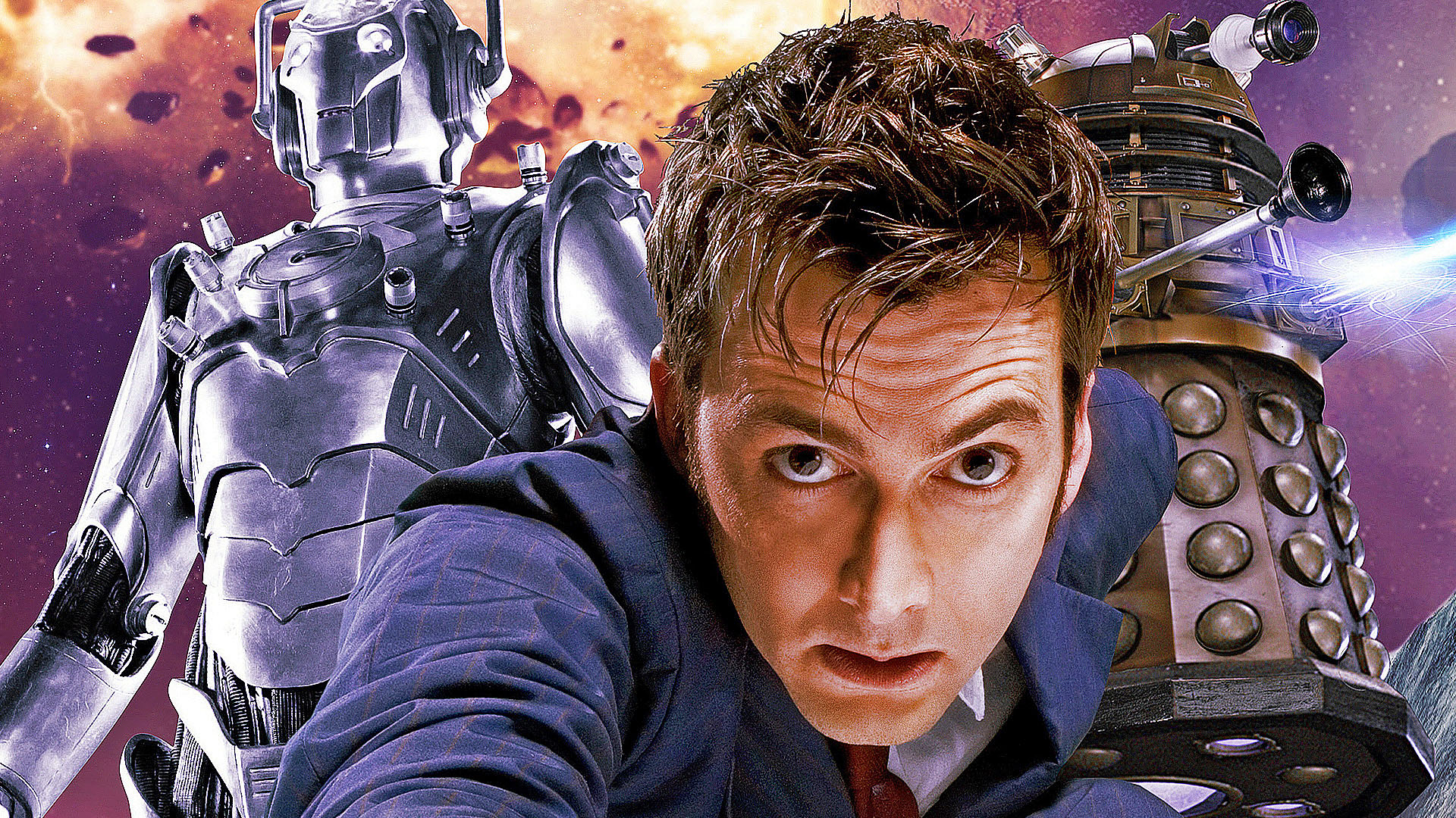 Doctor Who HD Wallpaper: David Tennant vs Dalek & Cyberman Showdown