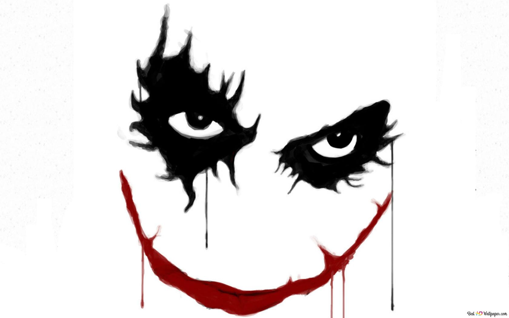 Joker drawn with red and black paints on a white background 2K wallpaper download