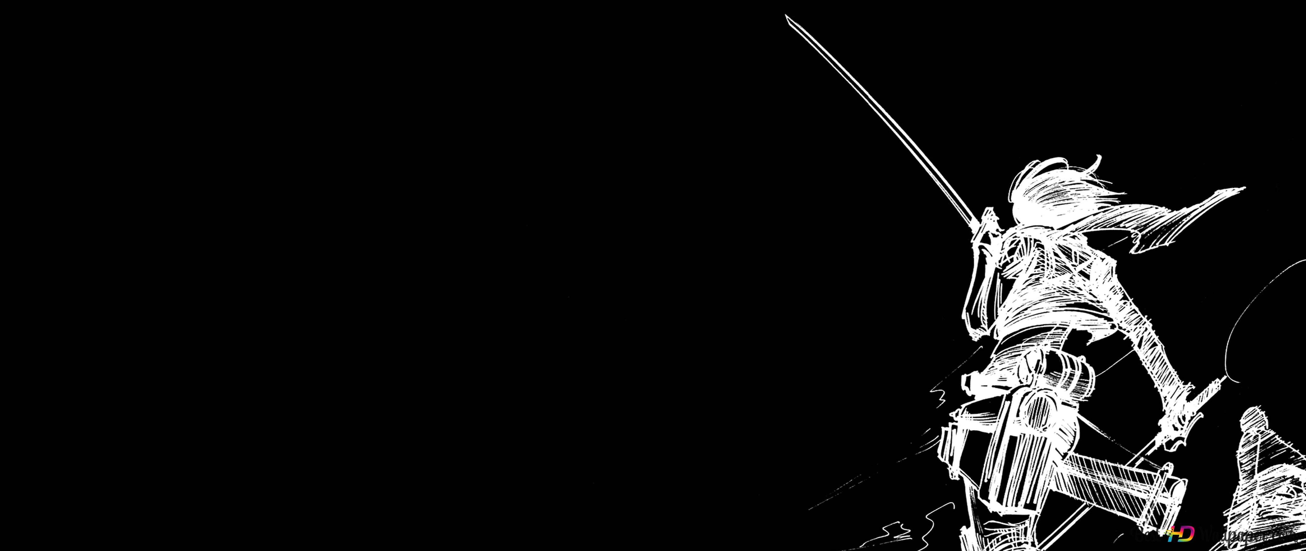 Warrior Mikasa white sketch in black background 4K wallpaper download