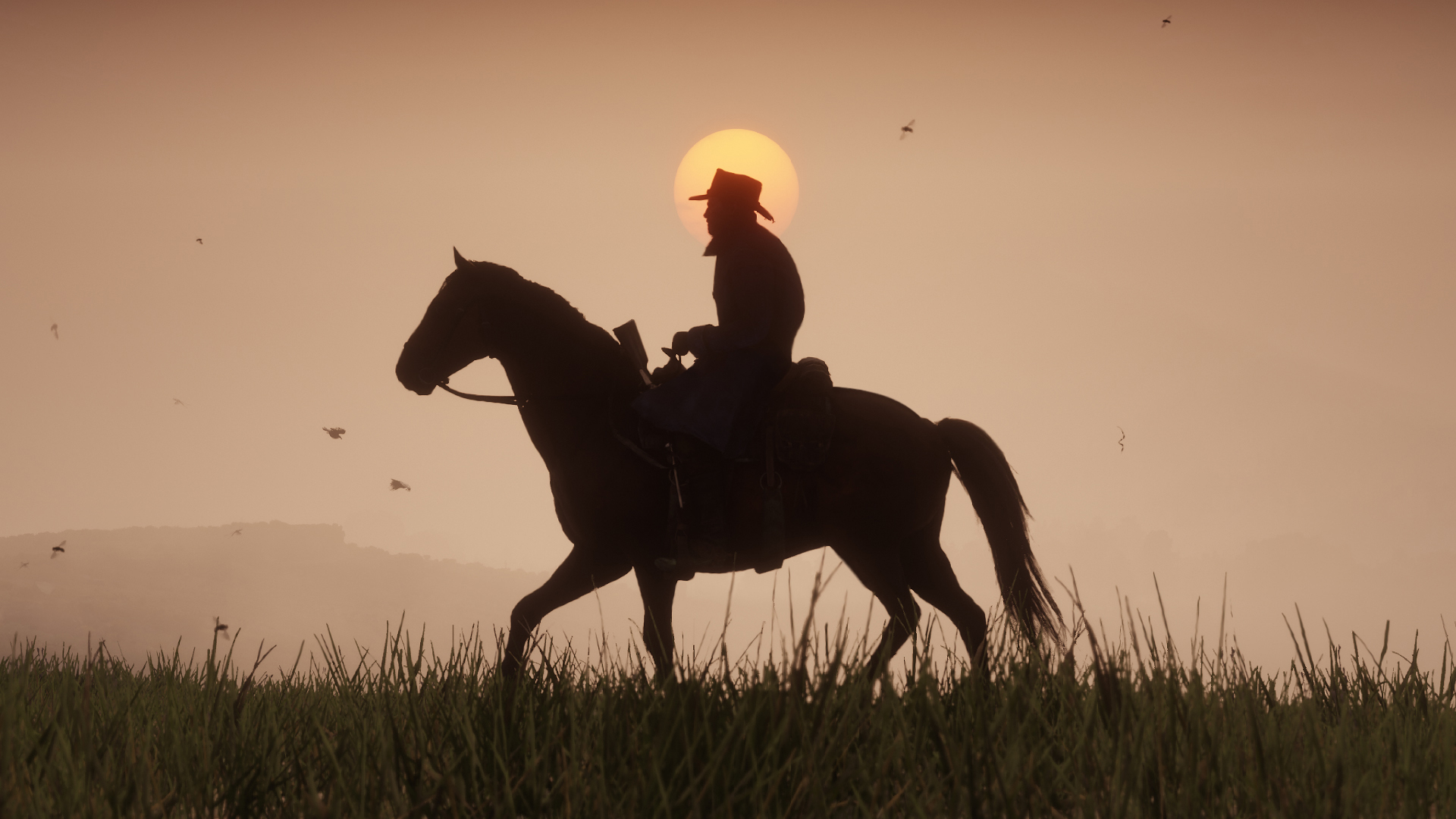 Cowboy On Horse With Background Of Sunset HD Red Dead Redemption 2 Wallpaper