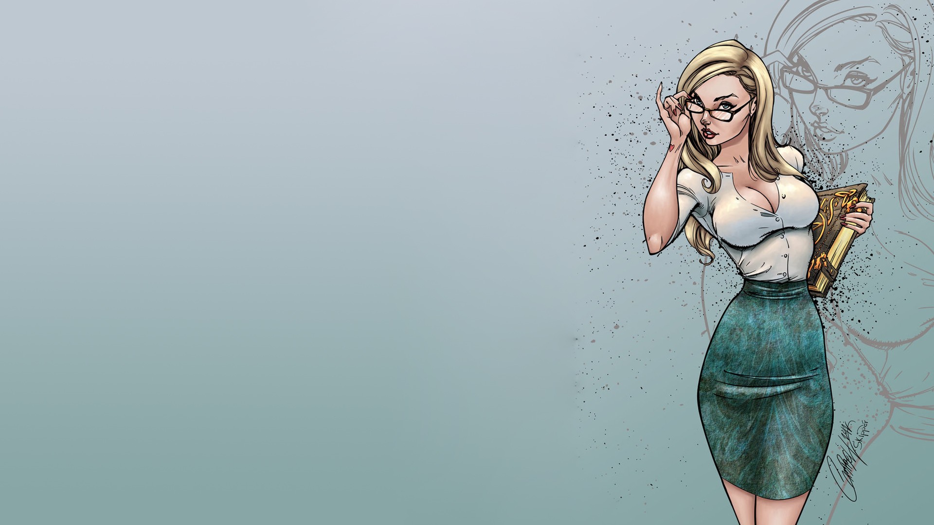 J. Scott Campbell, Illustration, Blue background Wallpaper HD / Desktop and Mobile Background