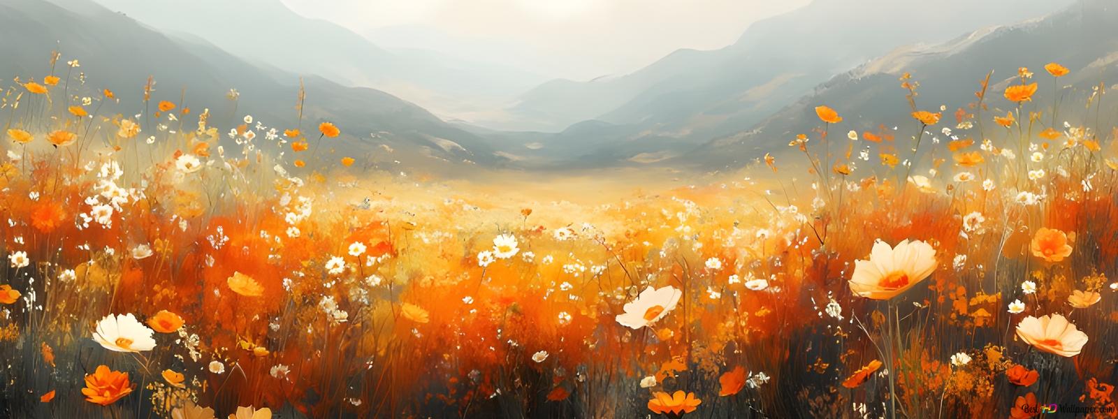 Golden Bloom: A Tranquil Meadow in Full Splendor 2K wallpaper download