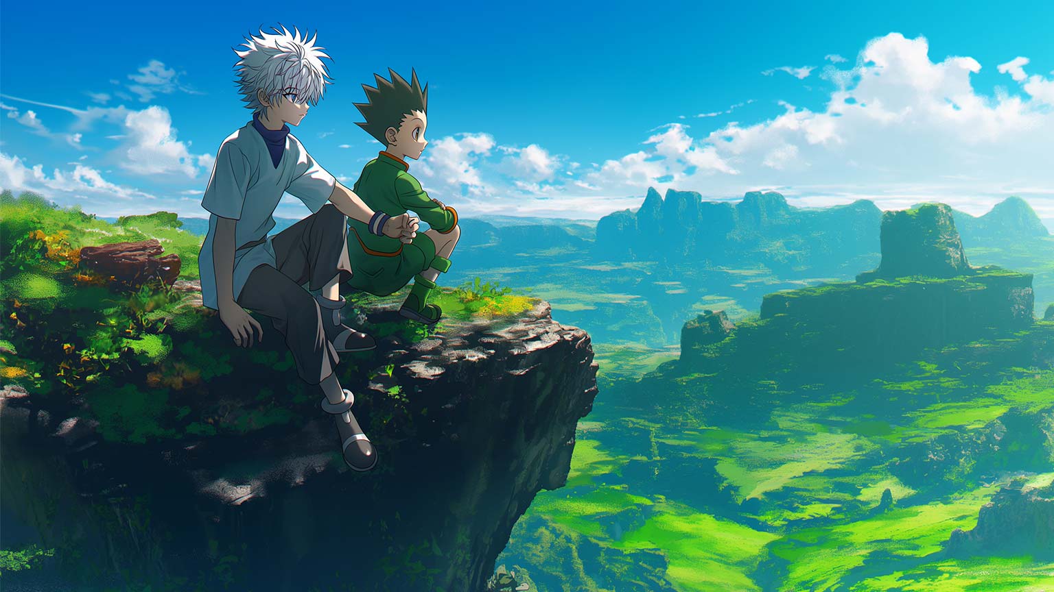 Gon & Killua on Cliffside Desktop Wallpaper Wallpaper in 4K