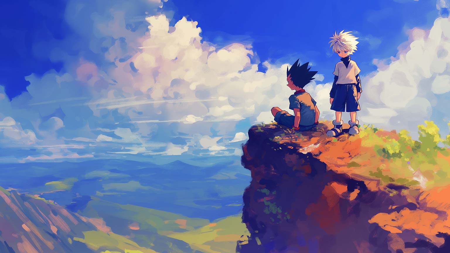 Gon & Killua Cliffside Sky Desktop Wallpaper Wallpaper 4K