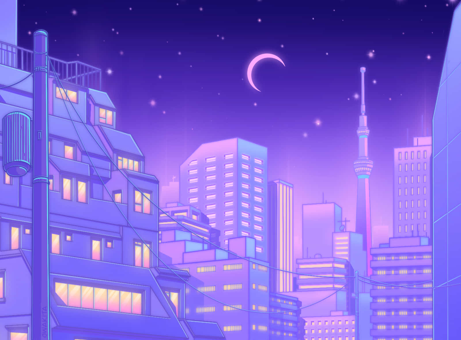 Download Purple Night City Tokyo Anime Wallpaper