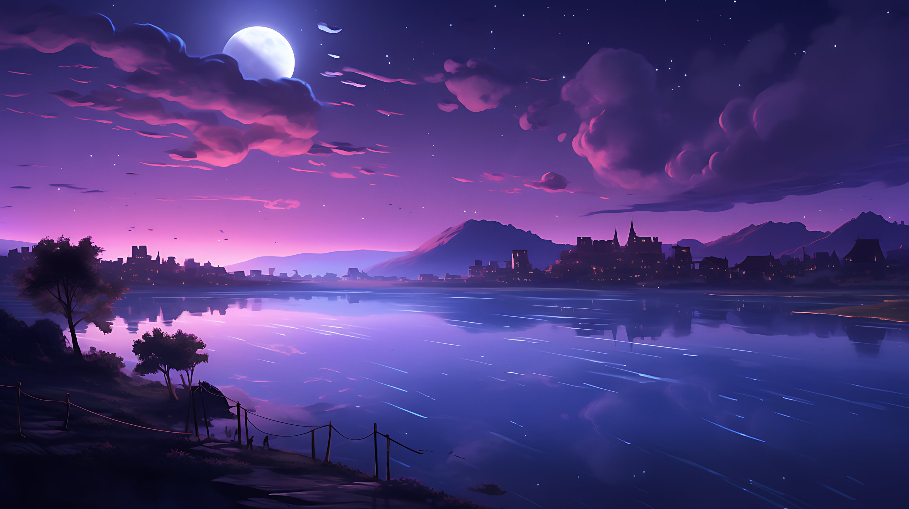 Eight Studio Ghibli Inspired Purple Night Desktop Wallpaper Bundle, Windows Wallpaper, AI Art Digital Download, Instant Download