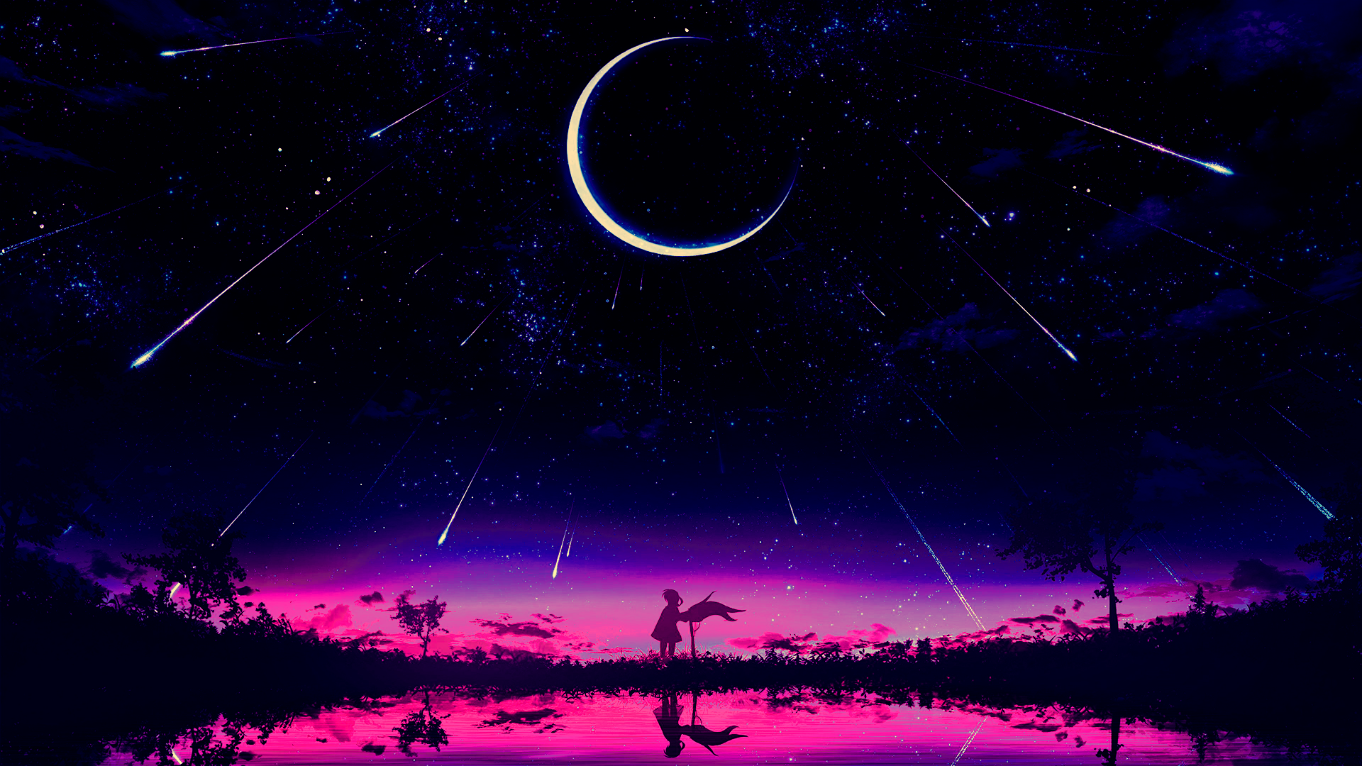 Moonlit Dreams: HD Anime Wallpaper of a Starry Night Sky