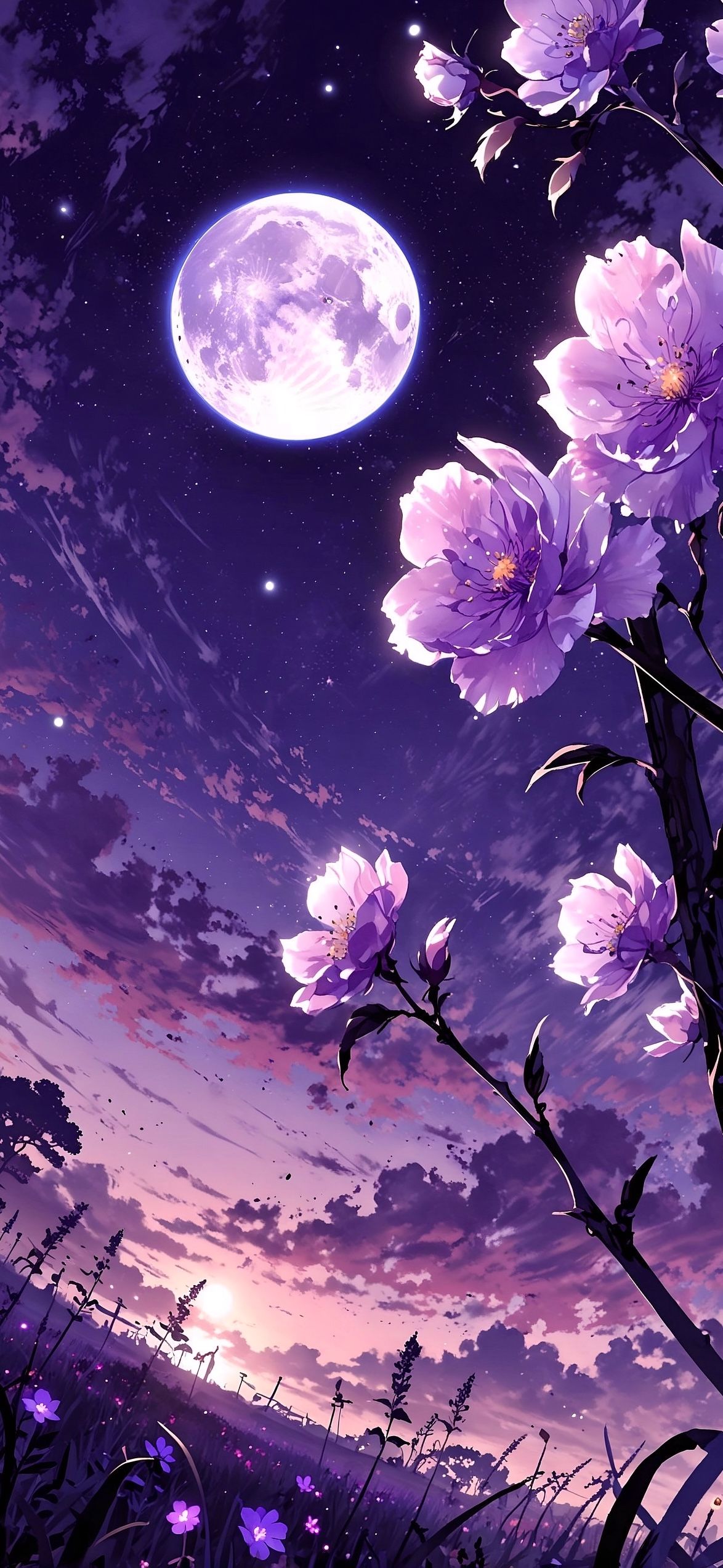 4K Anime Wallpaper Purple Flowers