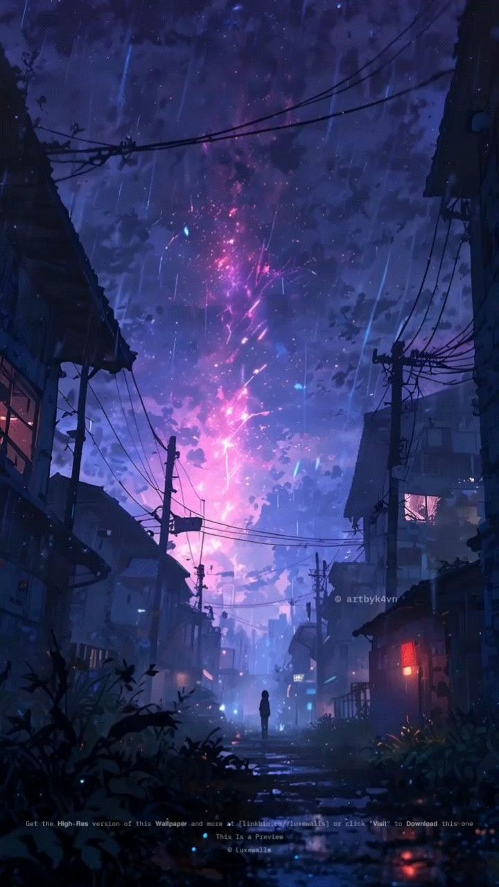 lofi purple anime night sky wallpaper