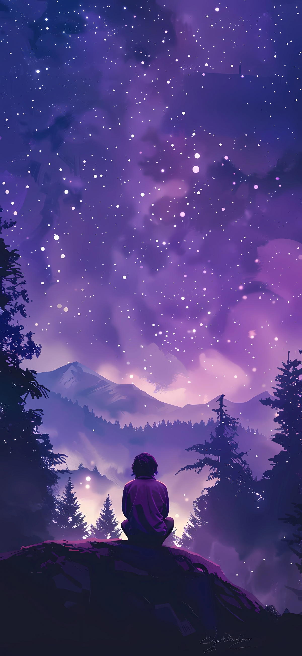 Purple Hand Drawn Cosy Night With Stars