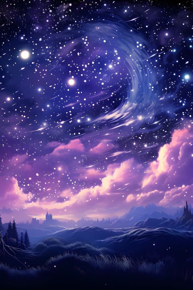 Dreamy Night Sky Wallpaper │ Dark Purple Aesthetic Background with Shimmering Stars