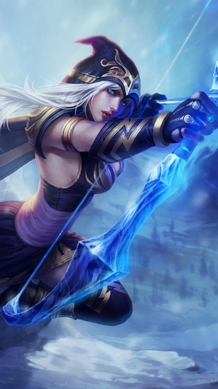 Phone wallpaper: Video Game, League Of Legends, Bow, Archer, Woman Warrior, Ashe (League Of Legends), Arrow, White Hair, Fantasy 1228868