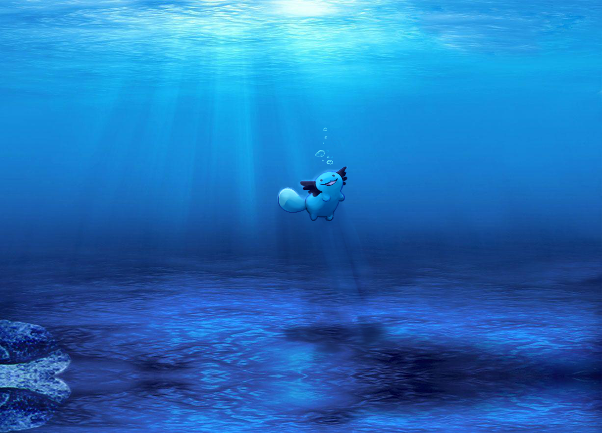 painting beta wooper onto free HD water wallpaper