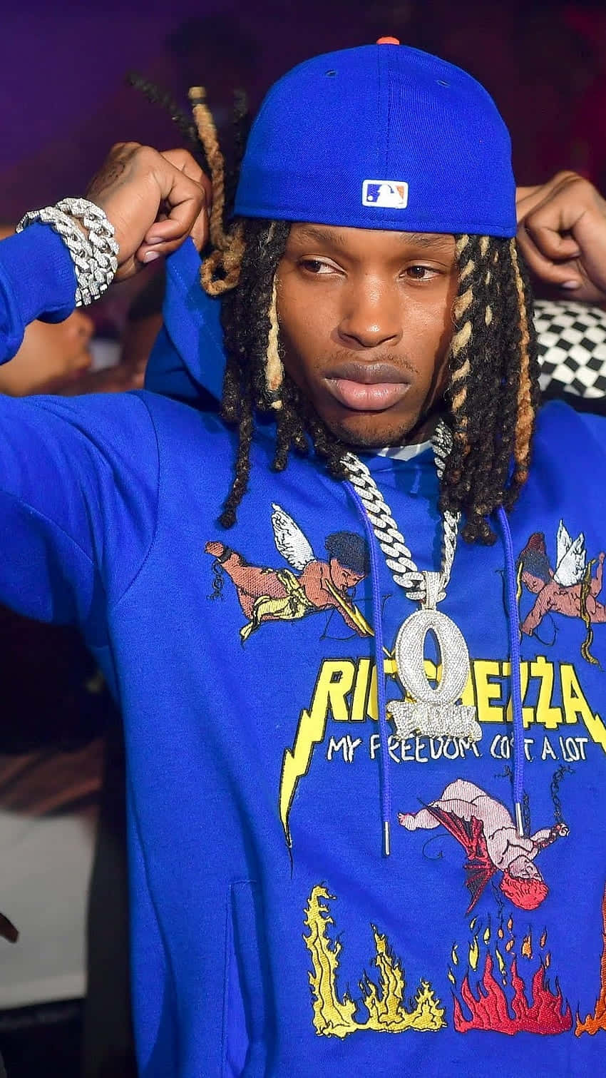 Download King Von Blue Hoodieand Cap Wallpaper