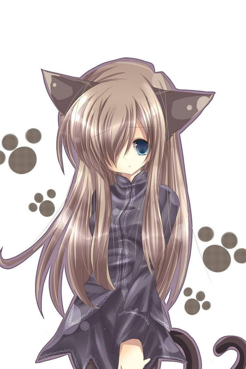 Download Brown Cat Cute Anime Girl iPhone Wallpaper