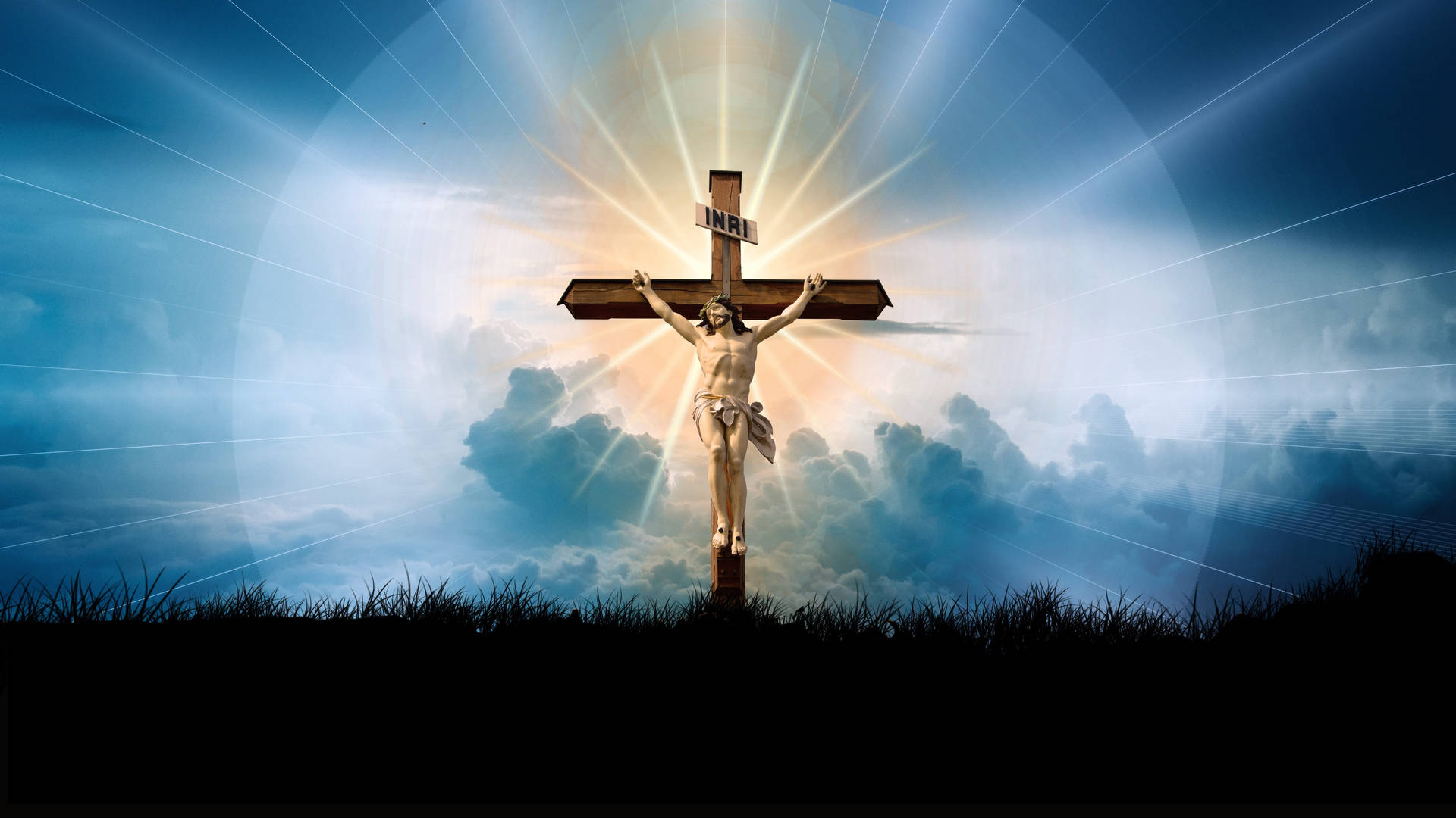 Download Jesus Cross Haloes Of Light Wallpaper