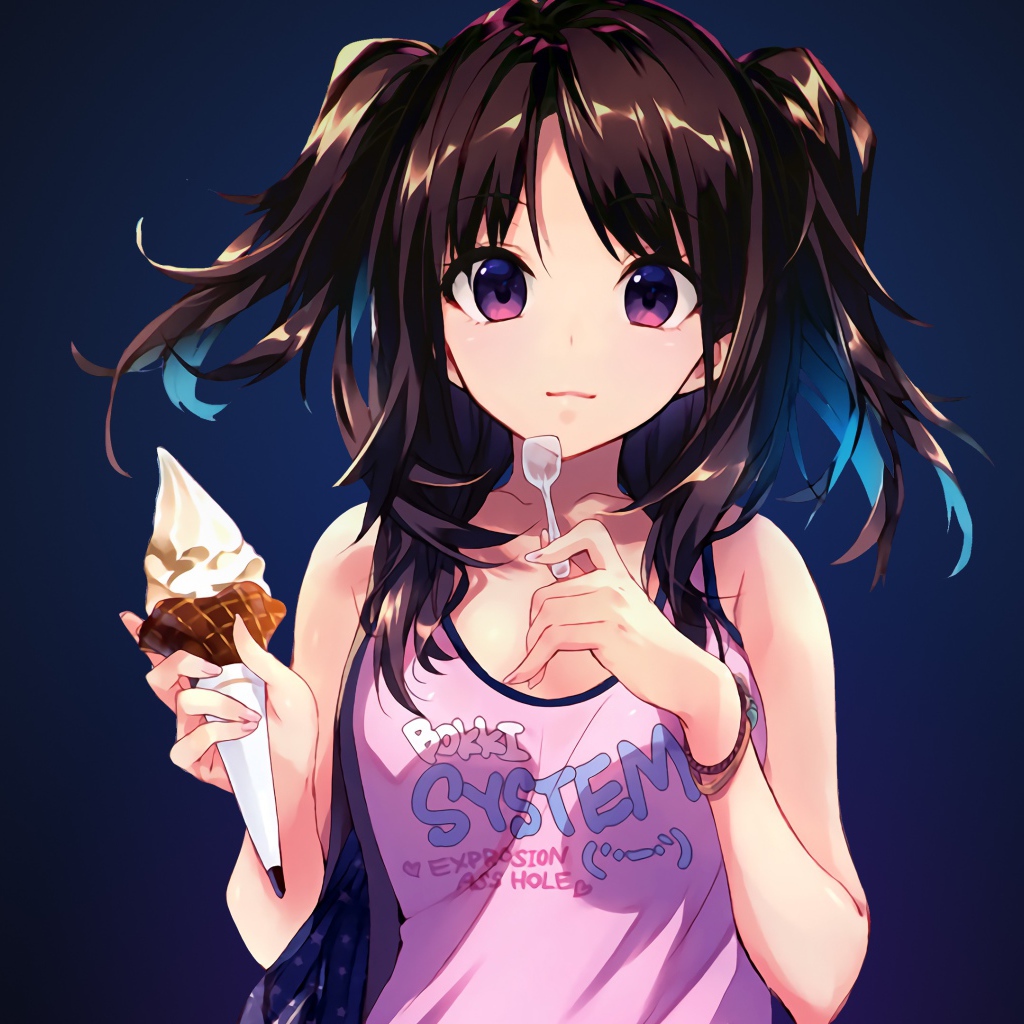Girl with ice cream horn anime character Desktop wallpaper 1024x1024