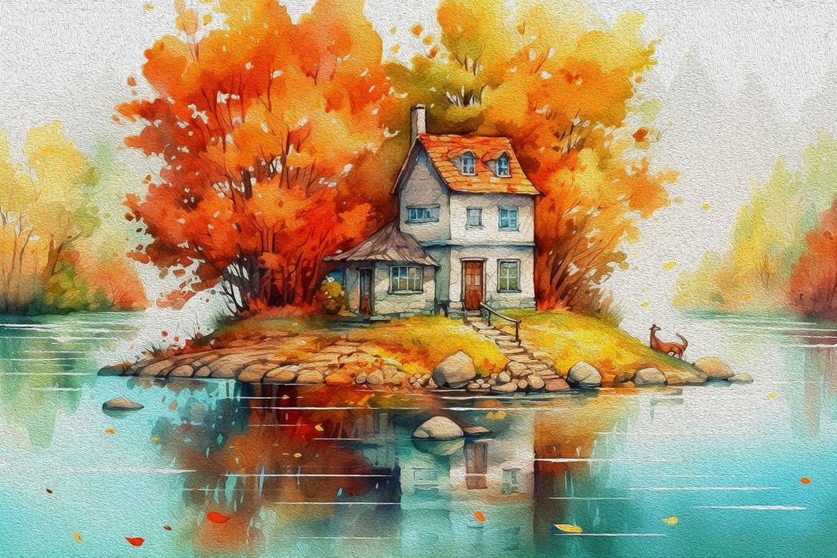 Sharad Ritu, Watercolor Fantasy Landscape With Autumn Trees Wallpaper for Wall®