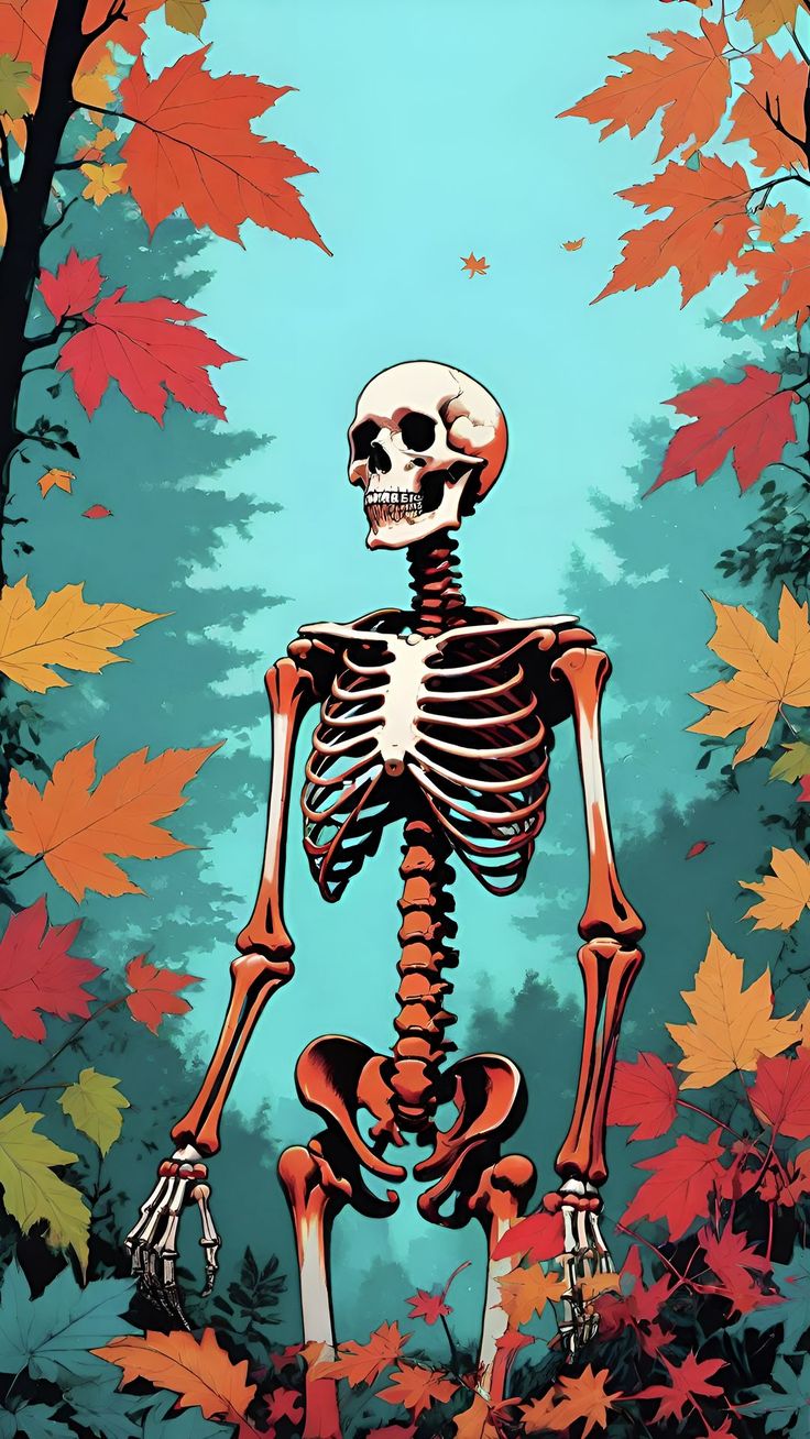 Wallpaper skeleton, forest, leaves, autumn, fantasy, mysticism, art, Nature 4K by ???ℯℯ? ℳℴ?ℯ??? ?. Download wallpaper skeleton, forest, leaves, autumn, fantasy, mysticism, art for free