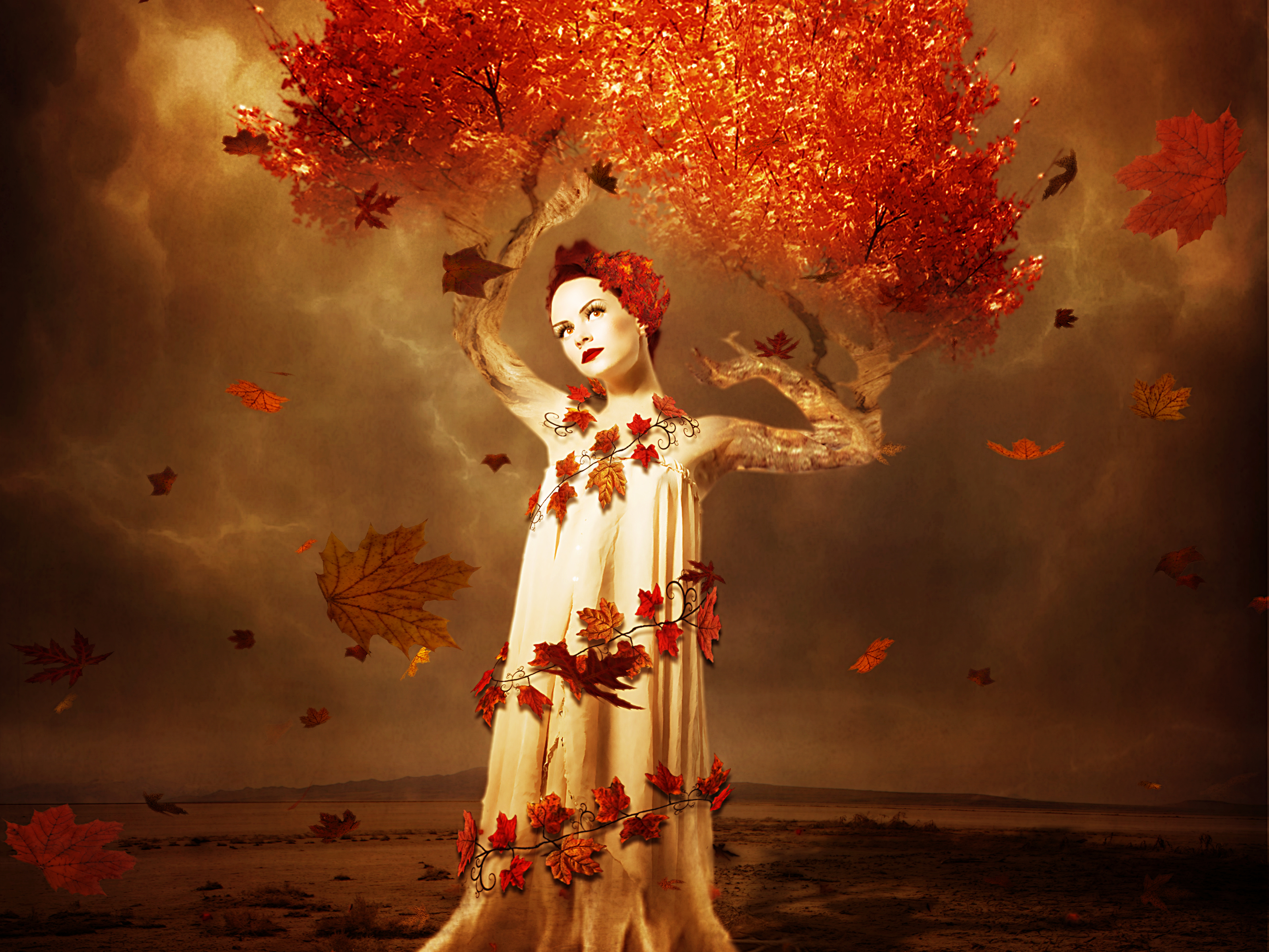 Phone wallpaper: Women, Artistic, Fall, Fantasy, Leaf 773835