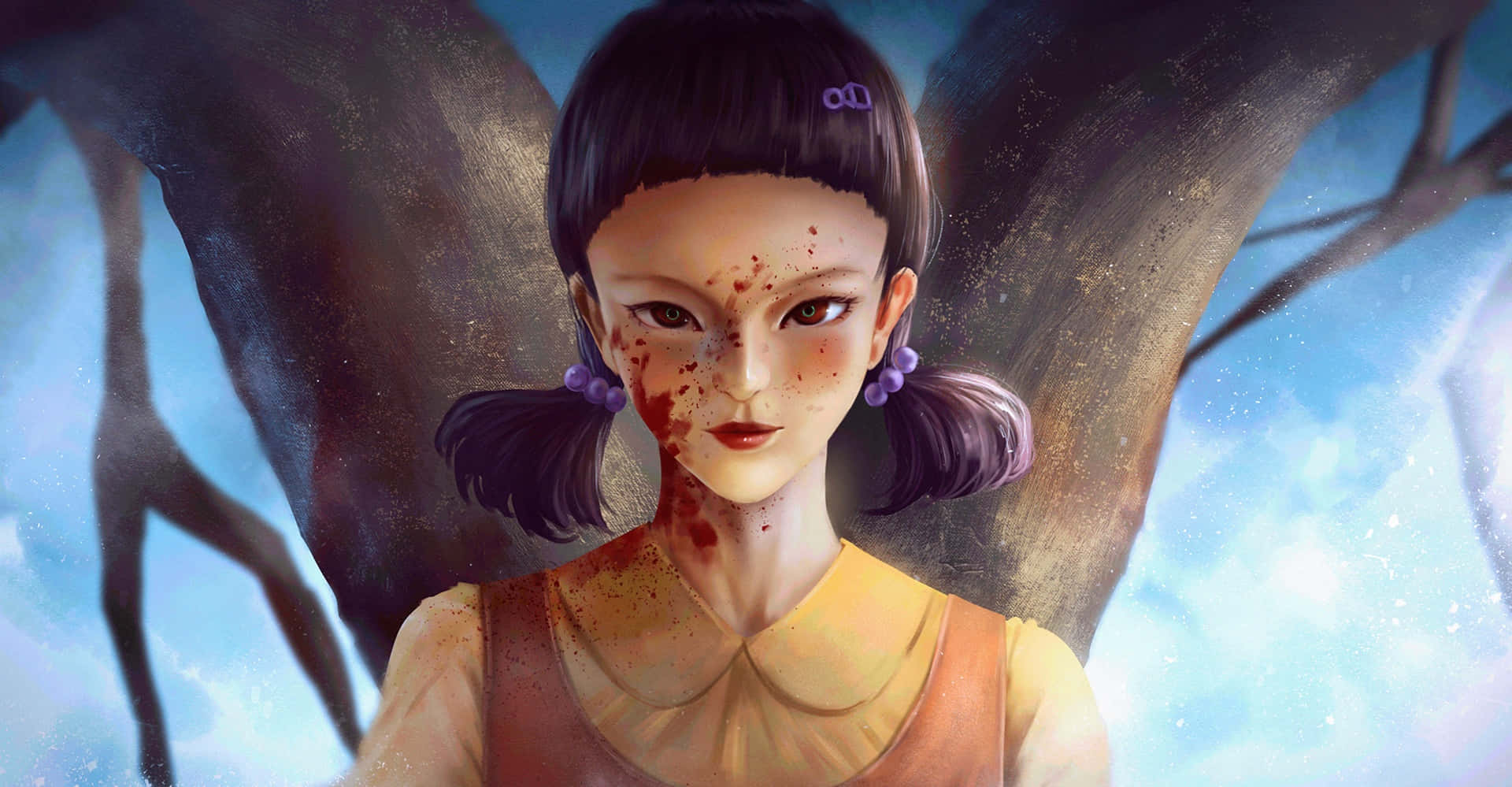 Download Squid Game Doll Younghee Evil Art Wallpaper