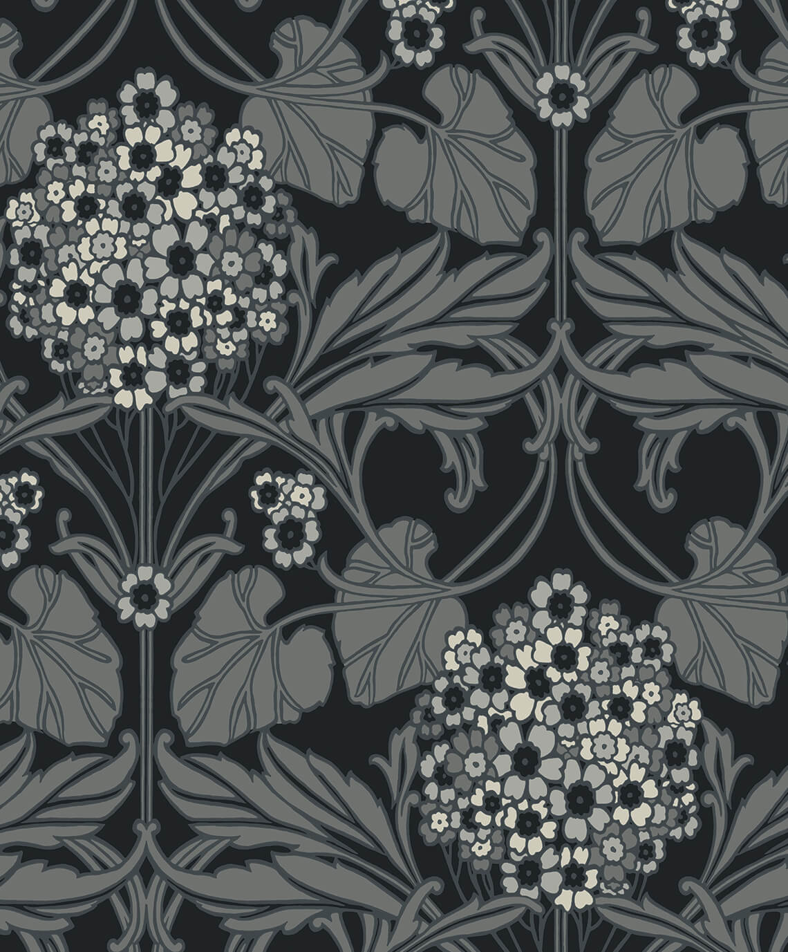 Seabrook Legacy Prints Floral Hydrangea Wallpaper & Charcoal
