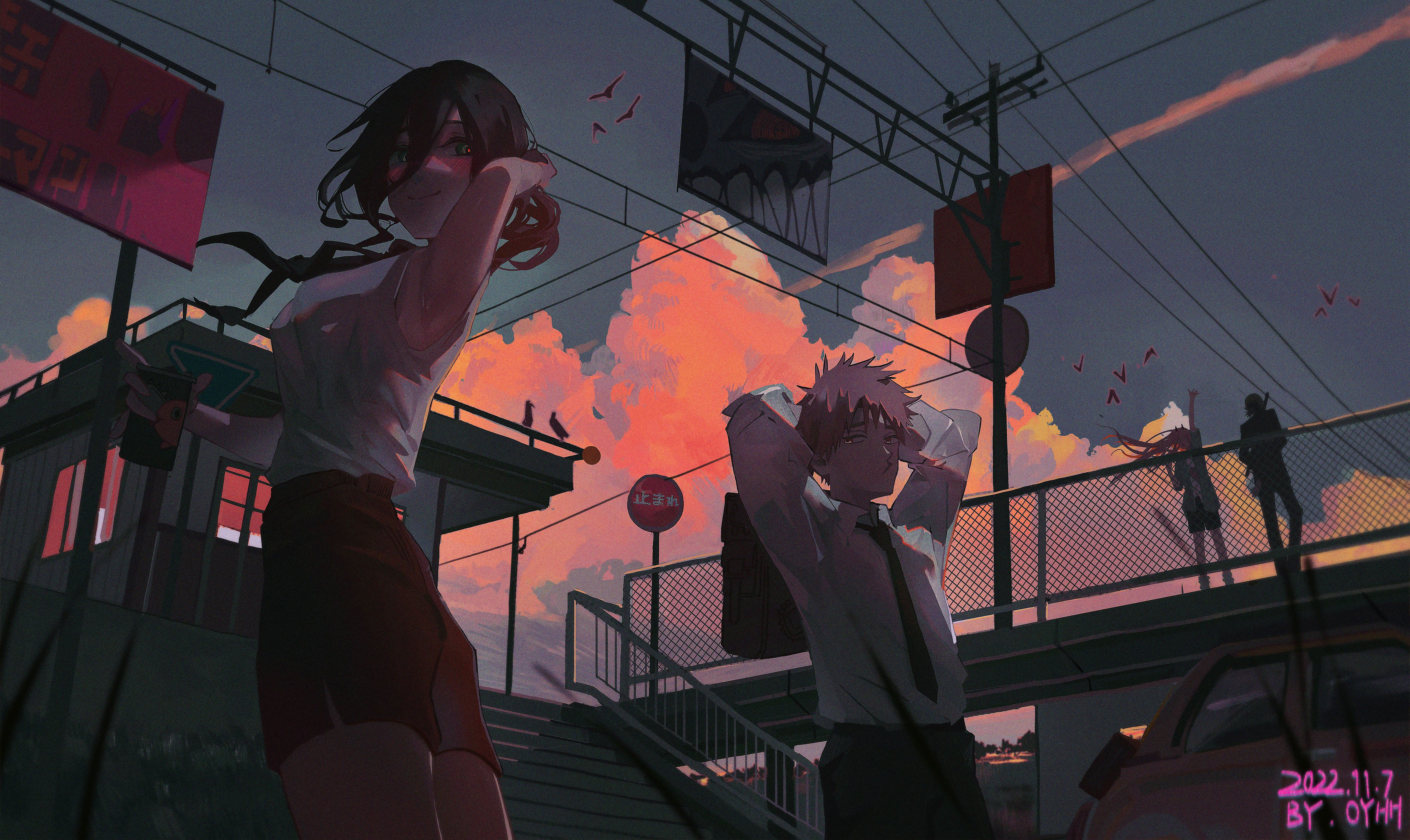 Chainsaw Man 4K Wallpaper: Denji & Reze Anime Sunset Scene by 欧阳胡胡