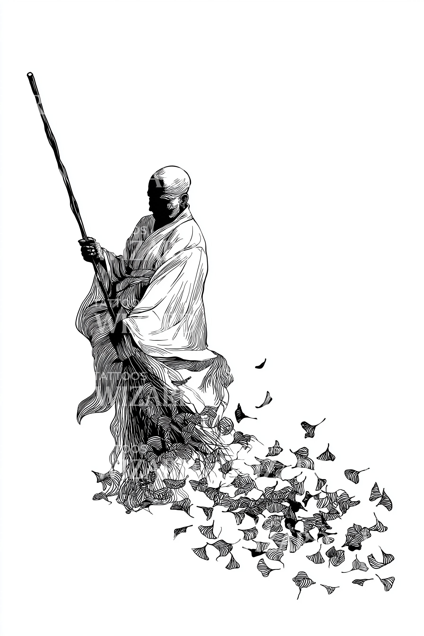 Samurai Falling Blossom Tattoo Design