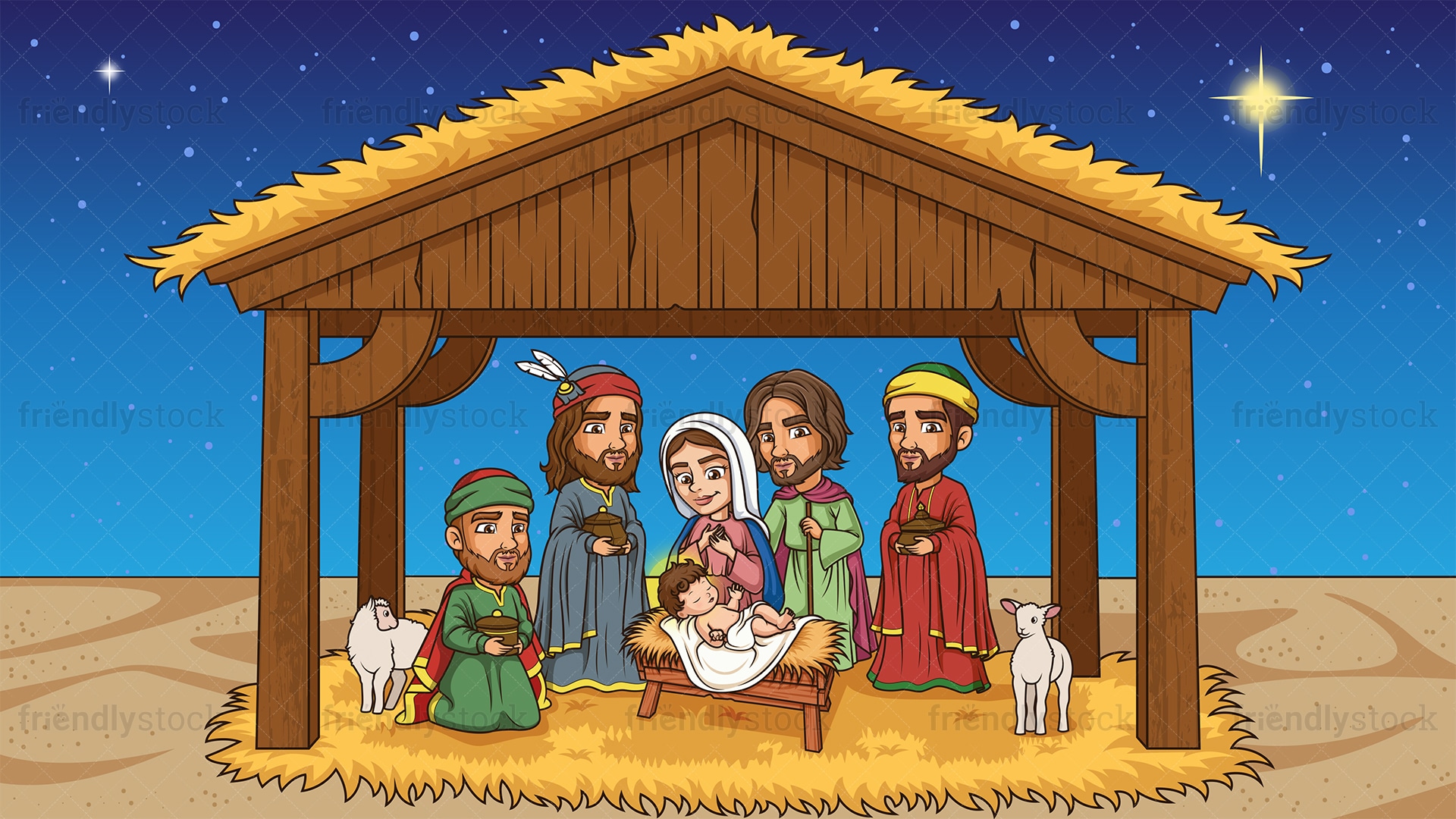 Nativity Scene The Birth Of Jesus Christ Cartoon Vector Clipart