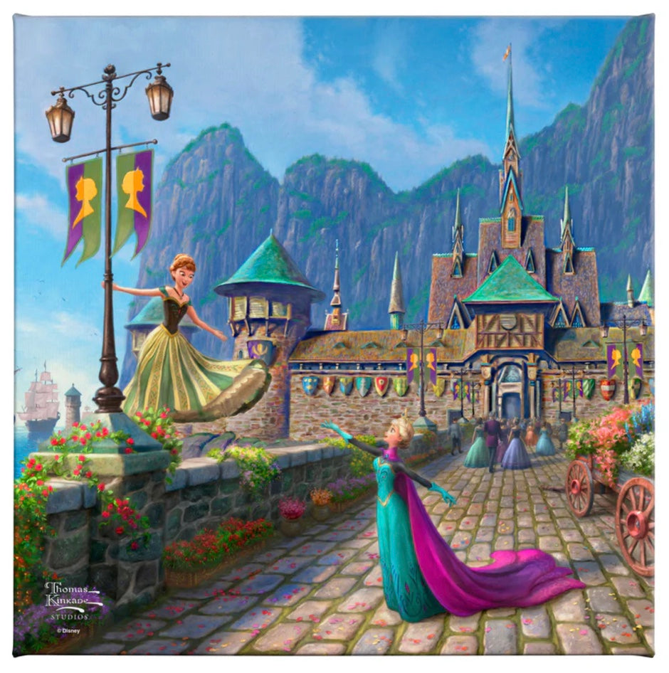 Thomas Kinkade Disney Frozen Celebration in Arendelle Gallery Wrapped Canvas (14x14)