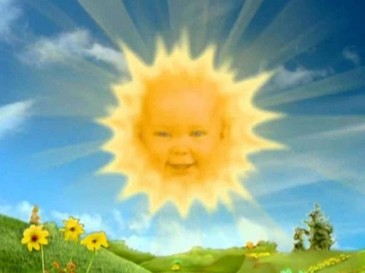 Download A Baby Is In The Middle Of A Field With A Sun In The Sky