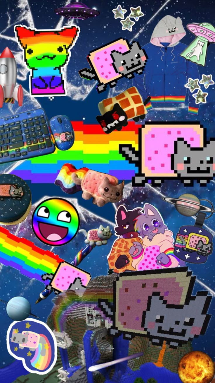 Nyan Cat collage #nyancat #tacnayn #rainbow #cat #minecraft #space #awesomeface #plushies