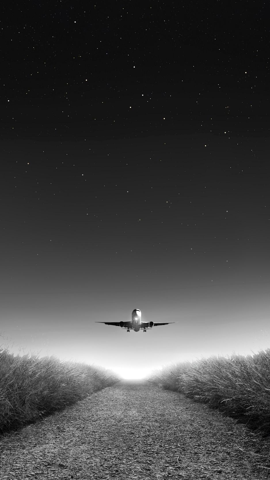 Download Wallpaper 938x1668 Airplane, Takeoff, Bw, Starry Sky, Photohop Iphone 8 7 6s 6 For Parallax HD Background