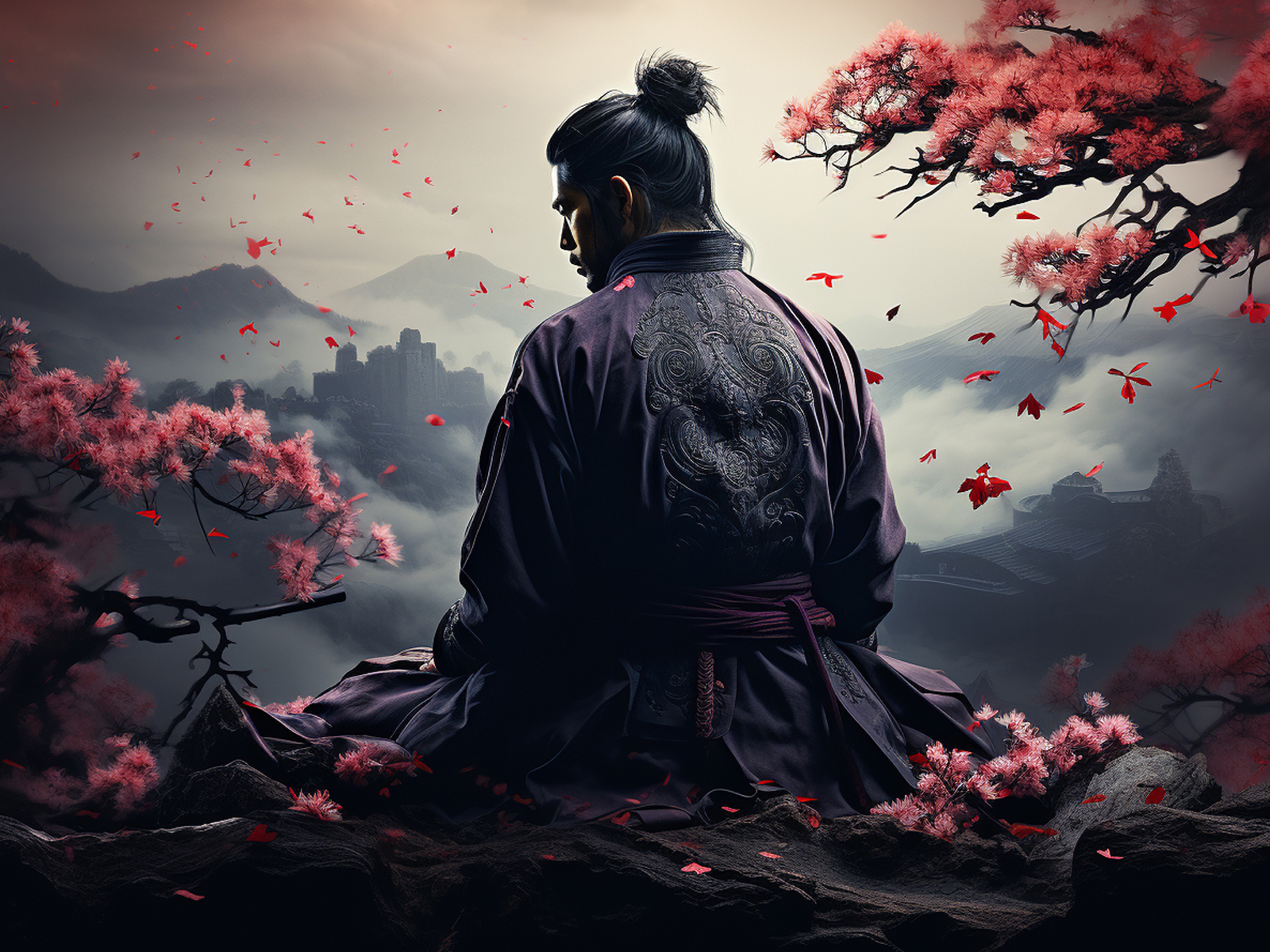 Desktop wallpaper: samurai and sakura