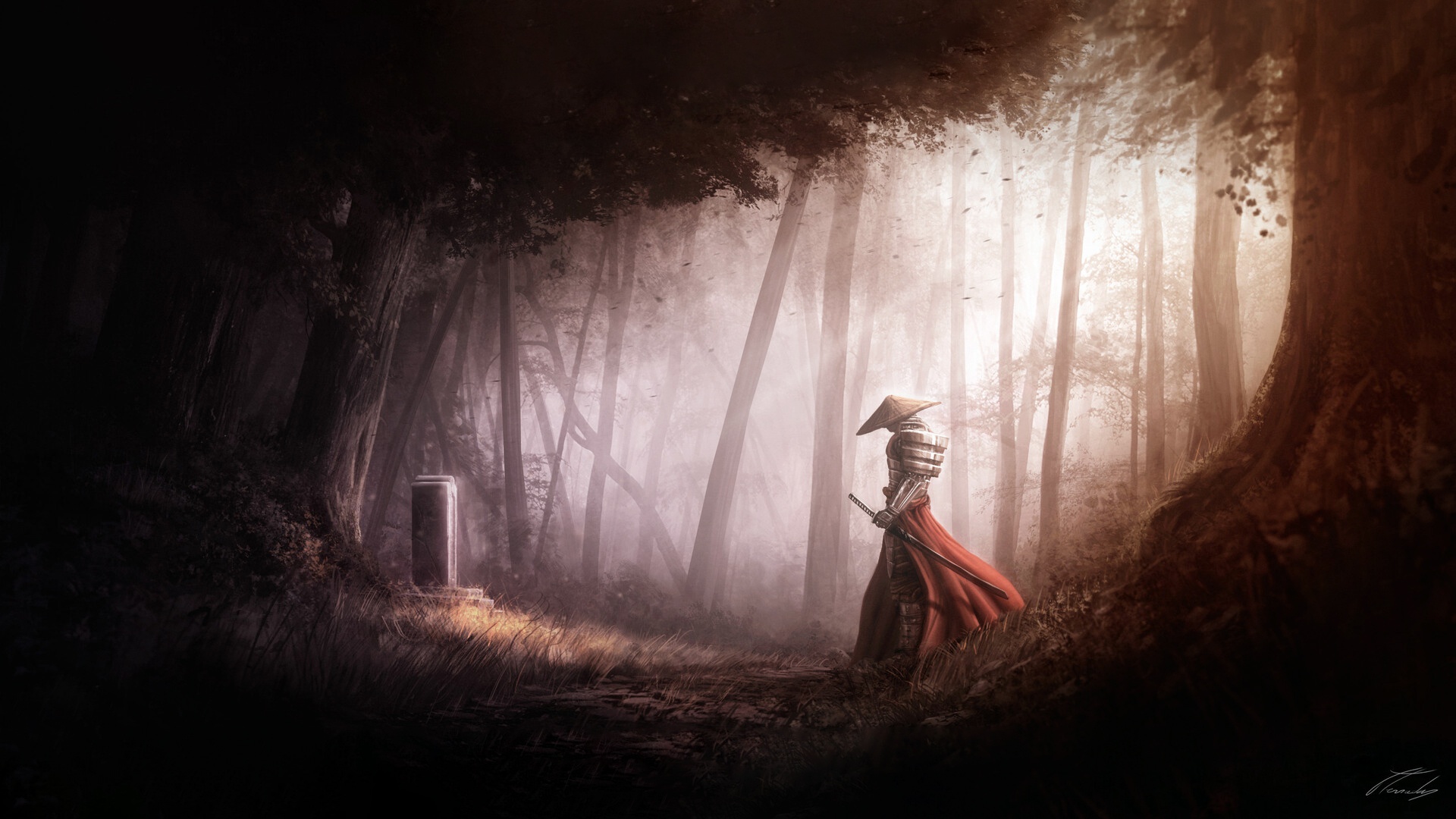 Forest Samurai Warrior Fantasy HD Wallpaper