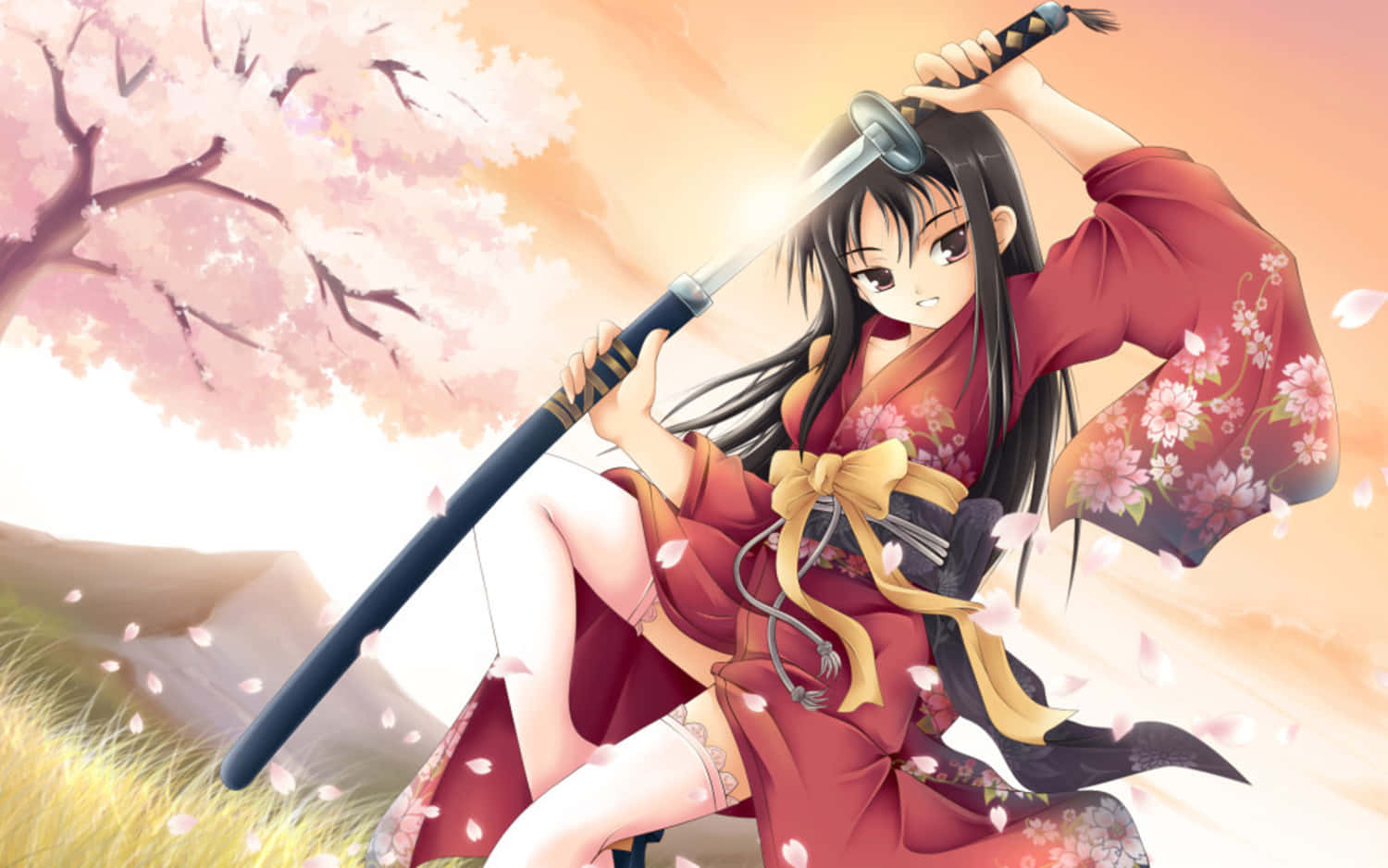 Download Samurai Anime Girl Sakura Kimono Wallpaper
