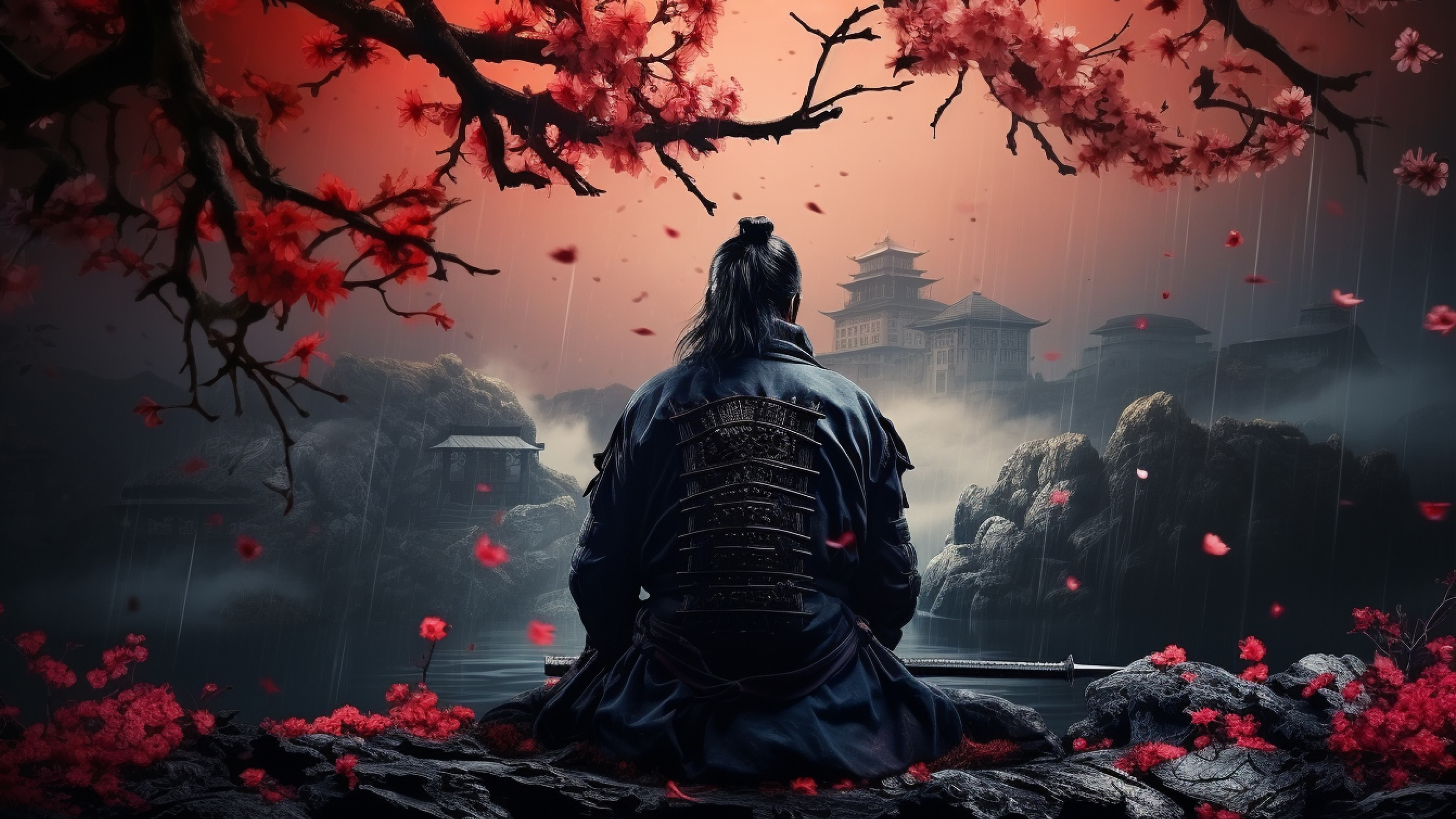Desktop wallpaper: Samurai in the garden