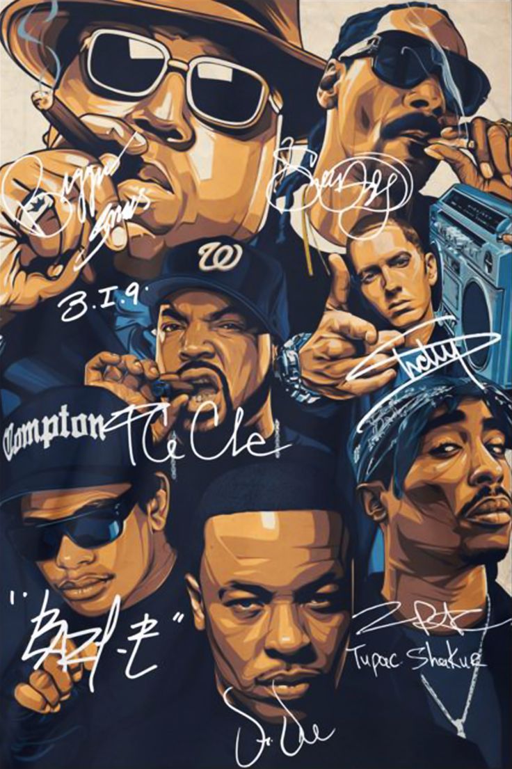 Great, Rap Legends Notorious BIG Snoop Dogg Ice Cube Eminem Tupac Signature Poster. Hip hop poster, Hip hop artwork, Tupac art