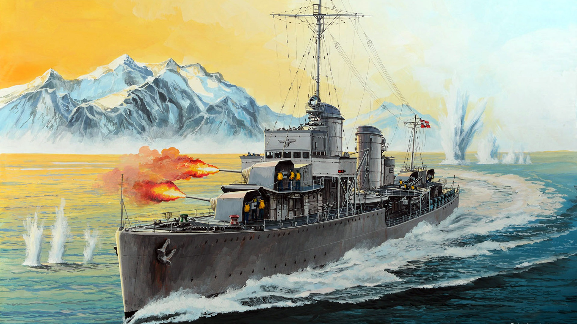 Wallpaper The third Reich, Destroyers, destroyer, Kriegsmarine, Navy Germany, The severe damage of Mirovaya war, type 1936 for mobile and desktop, section оружие, resolution 1920x1080