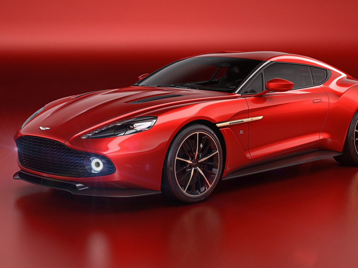 Stylish red car Aston Martin Vanquish Zagato on a red background Desktop wallpaper 1400x1050