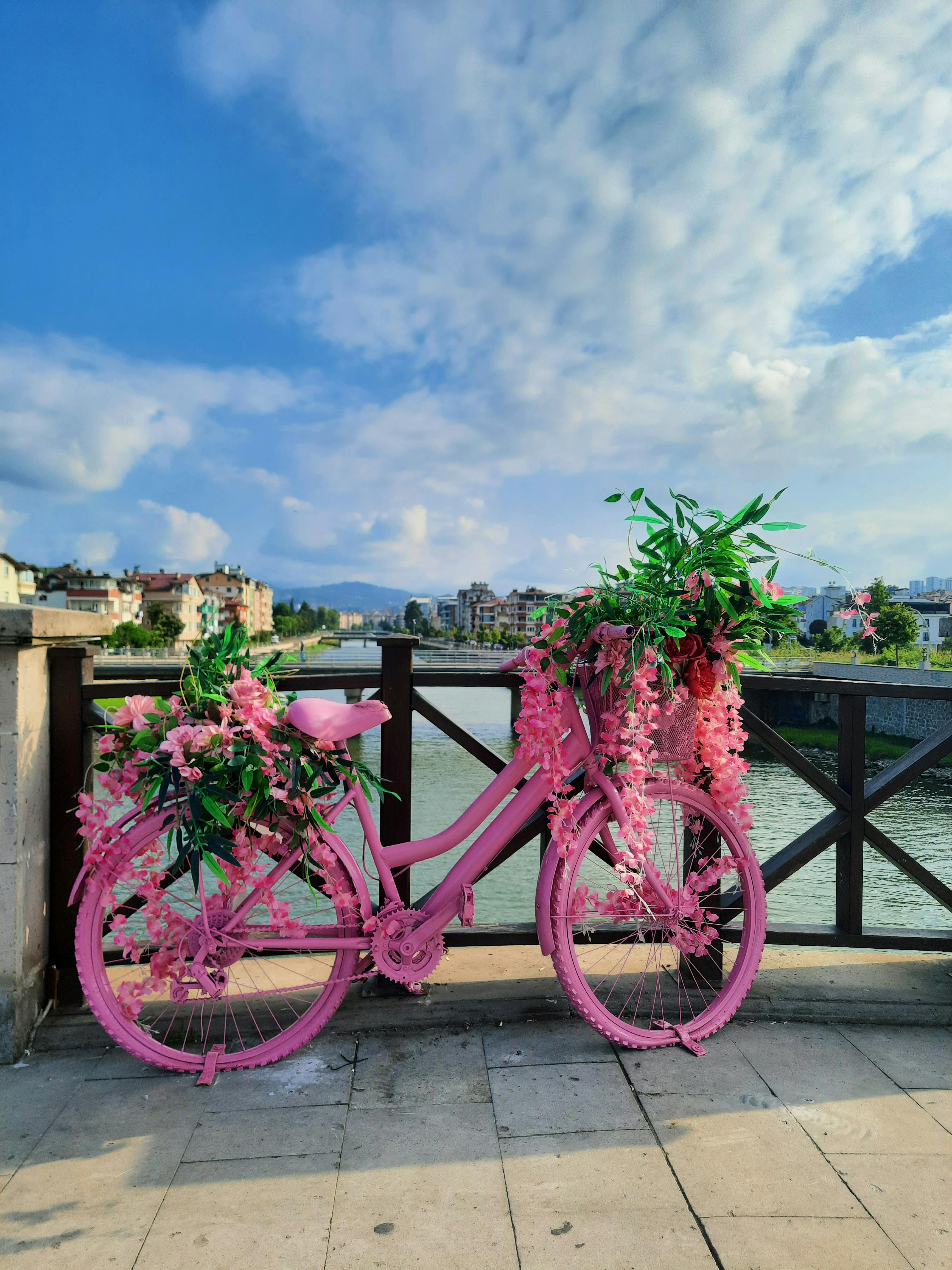 Pink Bicycle Decoration on Bridge · Free