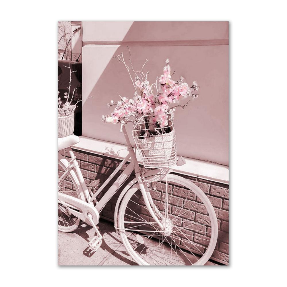 Paris Pink Bike With Flowers YKCG Vintage Romantic Paris Effiel Tower Pink Floral Flower Bike