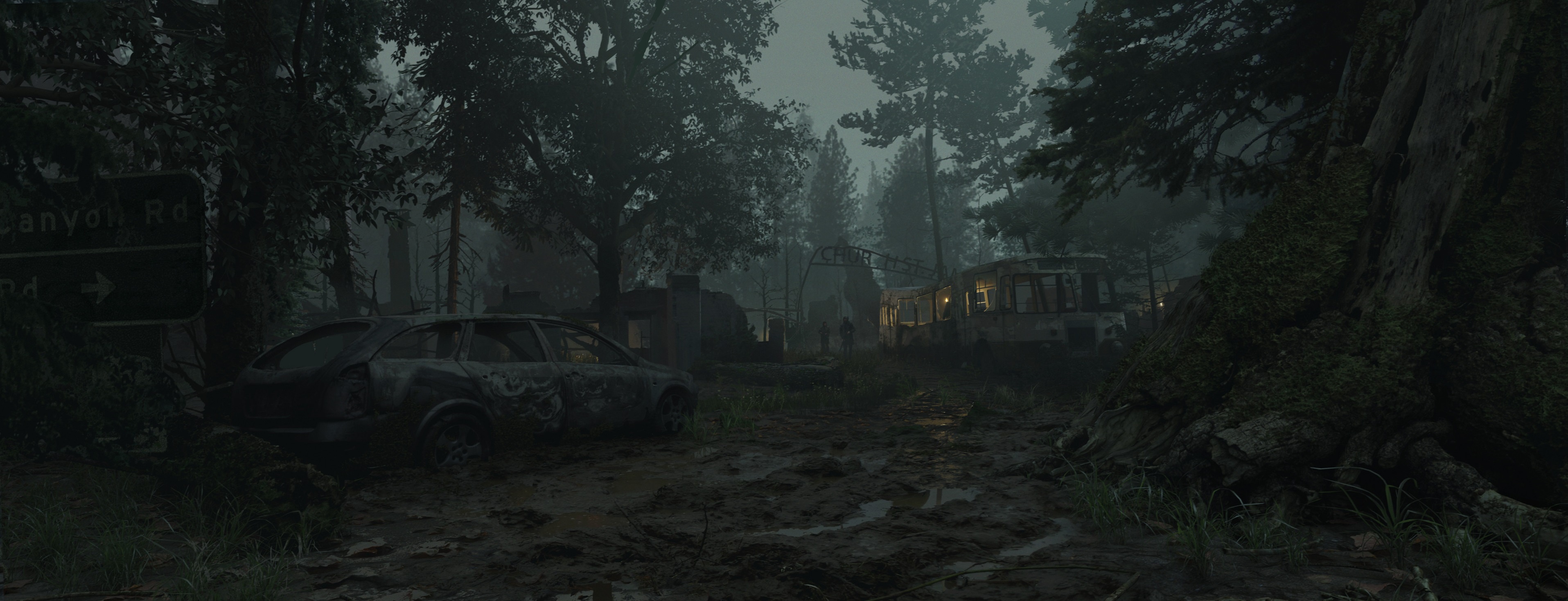 Wallpaper forest, postapocalypse, Game Art, The Last of US Part 2, fog in the forest, Antoine Boutin for mobile and desktop, section игры, resolution 3831x1469