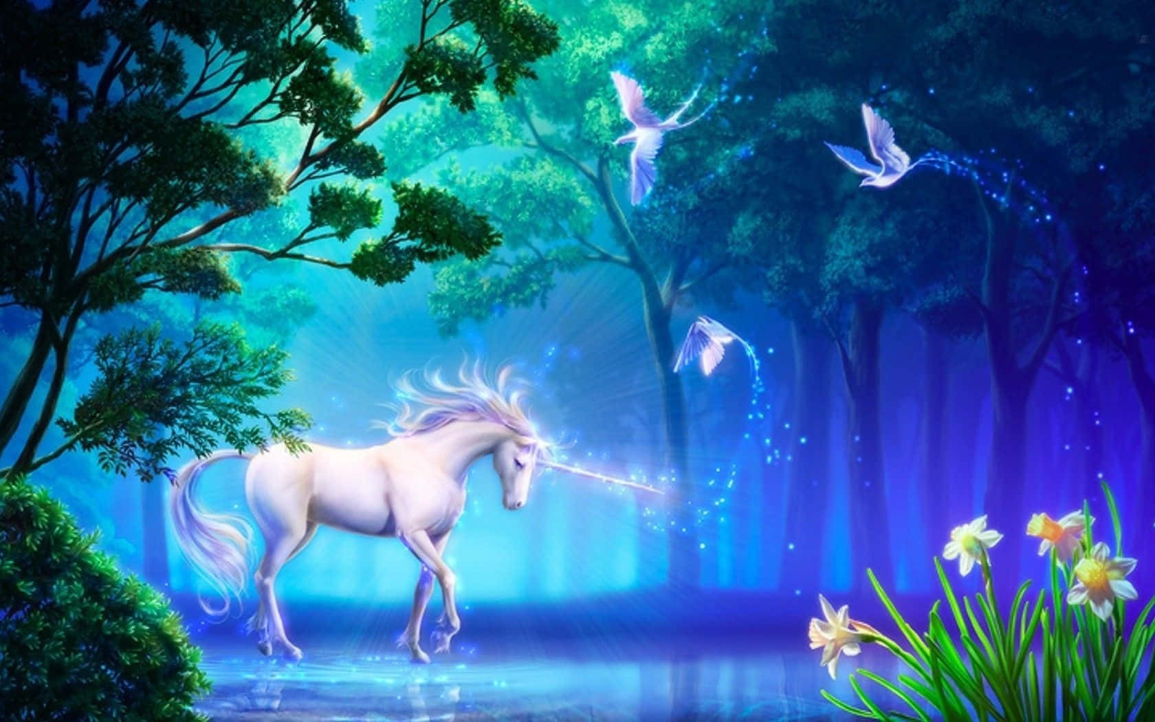 Download A White Unicorn with its Beautiful Golden Horn Wallpaper