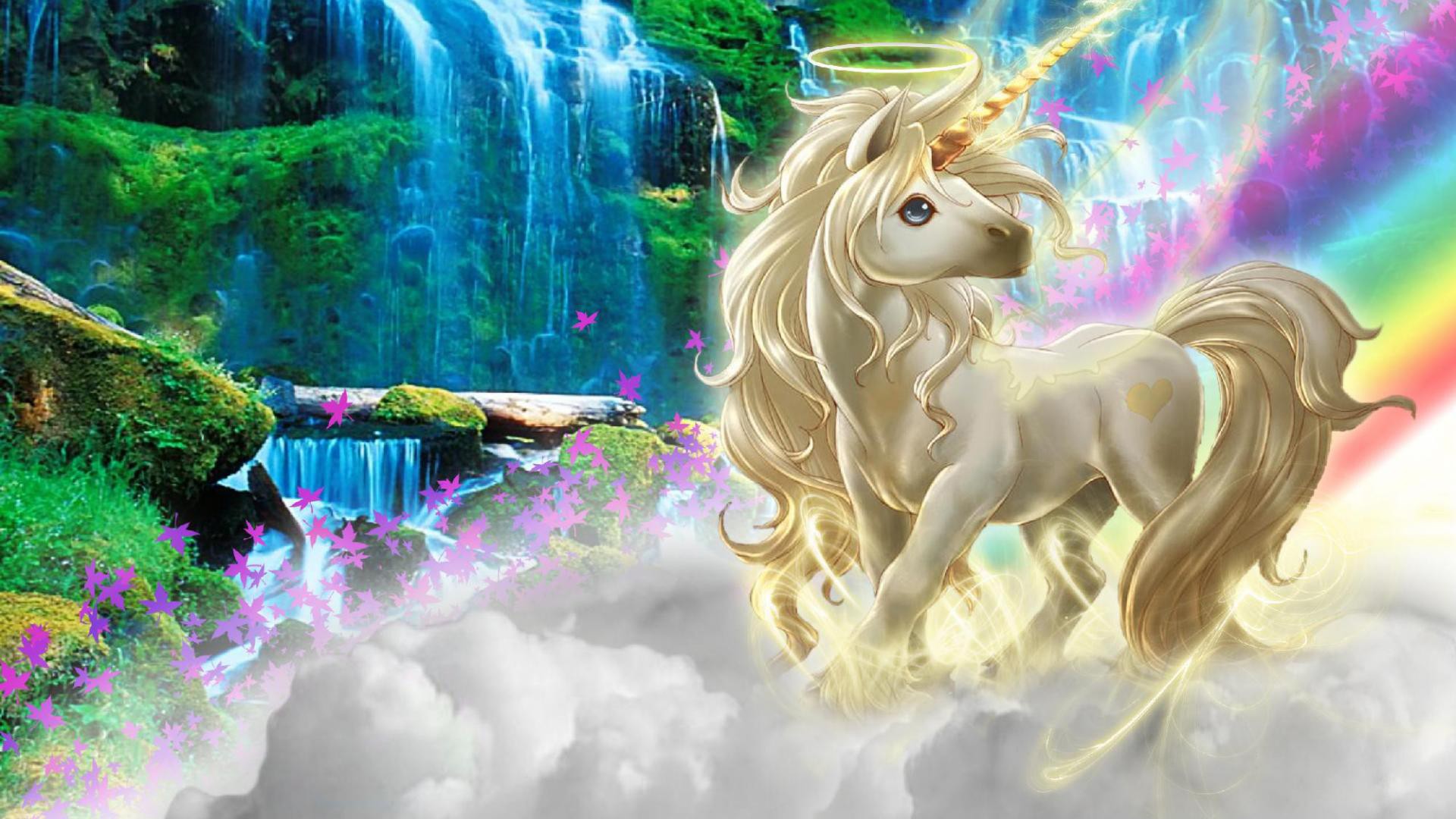 White Unicorn In Waterfall Background HD Unicorn Wallpaper