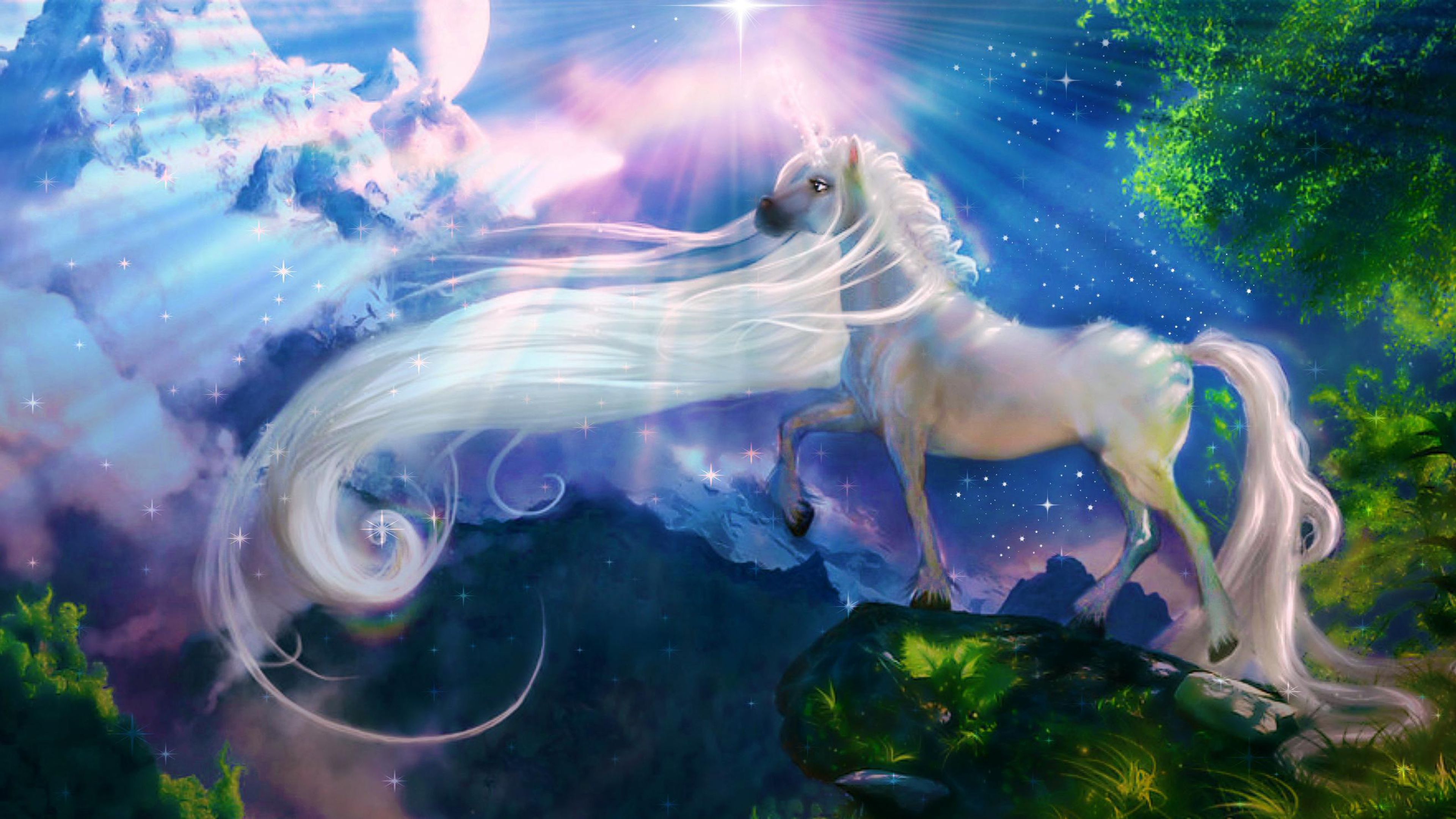 White Unicorn On Mountain Edge 4K HD Unicorn Wallpaper