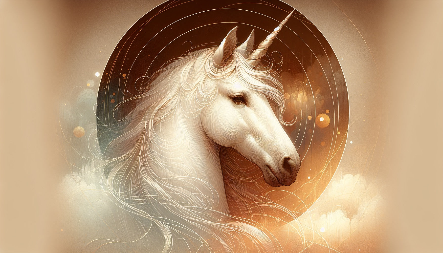 Unicorn Mural Wallpaper. Beige Background with Sublime White Unicorn