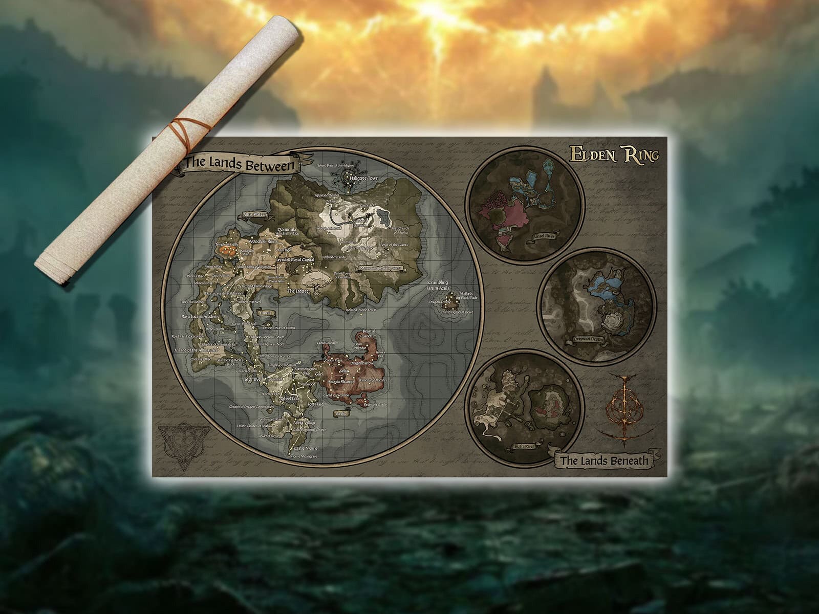 The Lands Between Map Scroll (Inspired by Elden Ring)