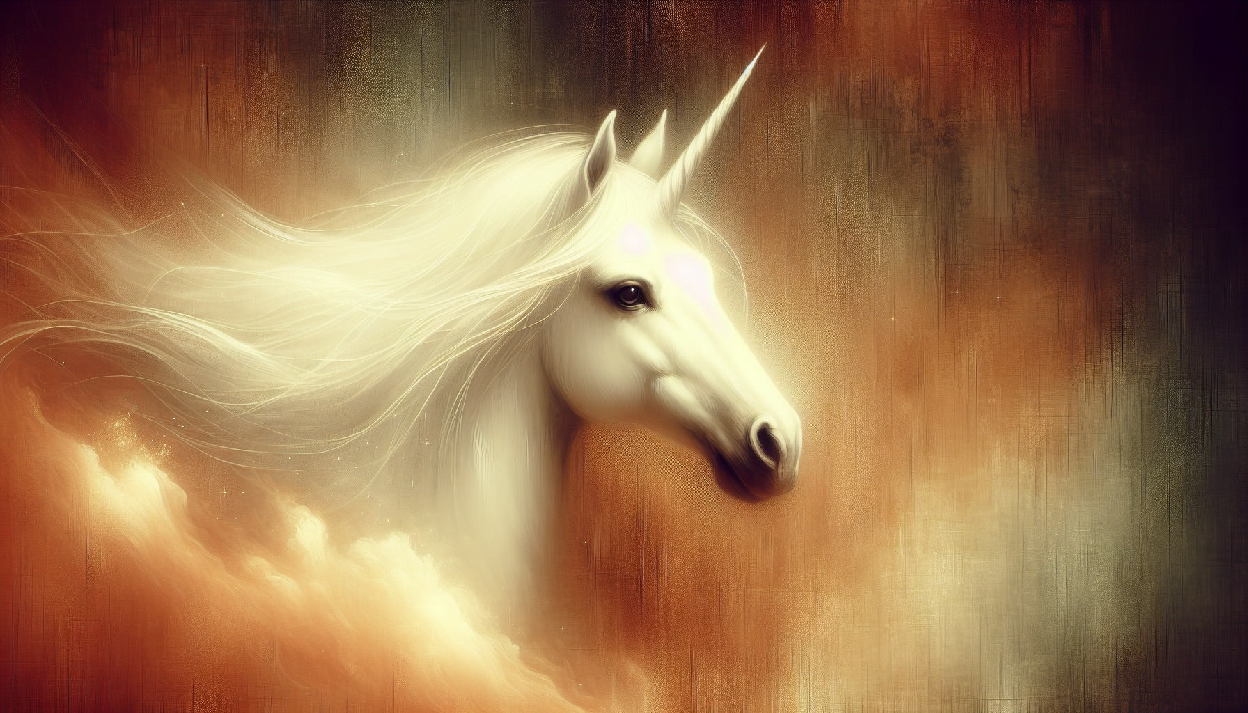 Unicorn Mural Wallpaper. Magical Passage of a White Unicorn on Vintag