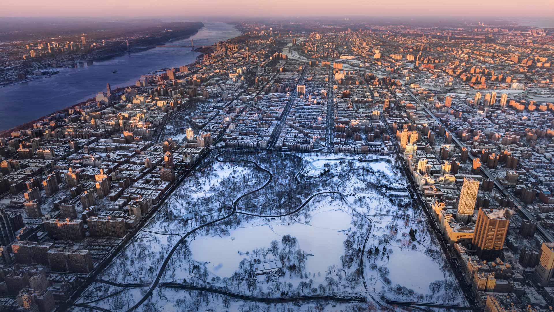 Wallpaper winter, New York, panorama, USA, Central Park for mobile and desktop, section город, resolution 1920x1080